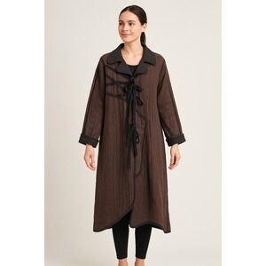 Cynthia Ashby Linen Cotton Tie Front Long Jacket Lagenlook  Boho Artsy Layered M